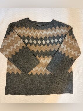 Lane Bryant Women’s Gray, Tan & Cream Geometric Crewneck Sweater